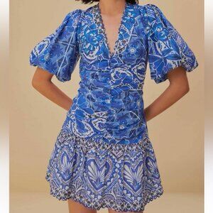 NEW W/ TAG! FARM RIO Blue Tile Dream Mini Dress Floral - Small